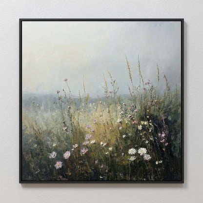 Serene Wildflower Landscape Oil Painting for Home Decor and Wall Art