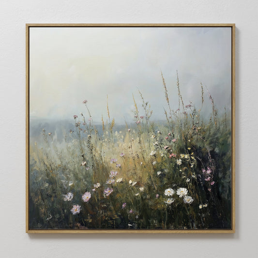 Serene Wildflower Landscape Oil Painting for Home Decor and Wall Art