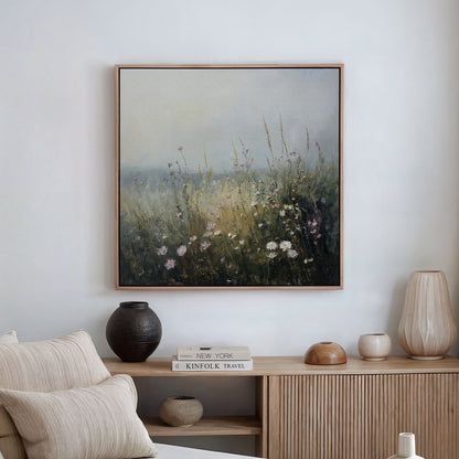 Serene Wildflower Landscape Oil Painting for Home Decor and Wall Art