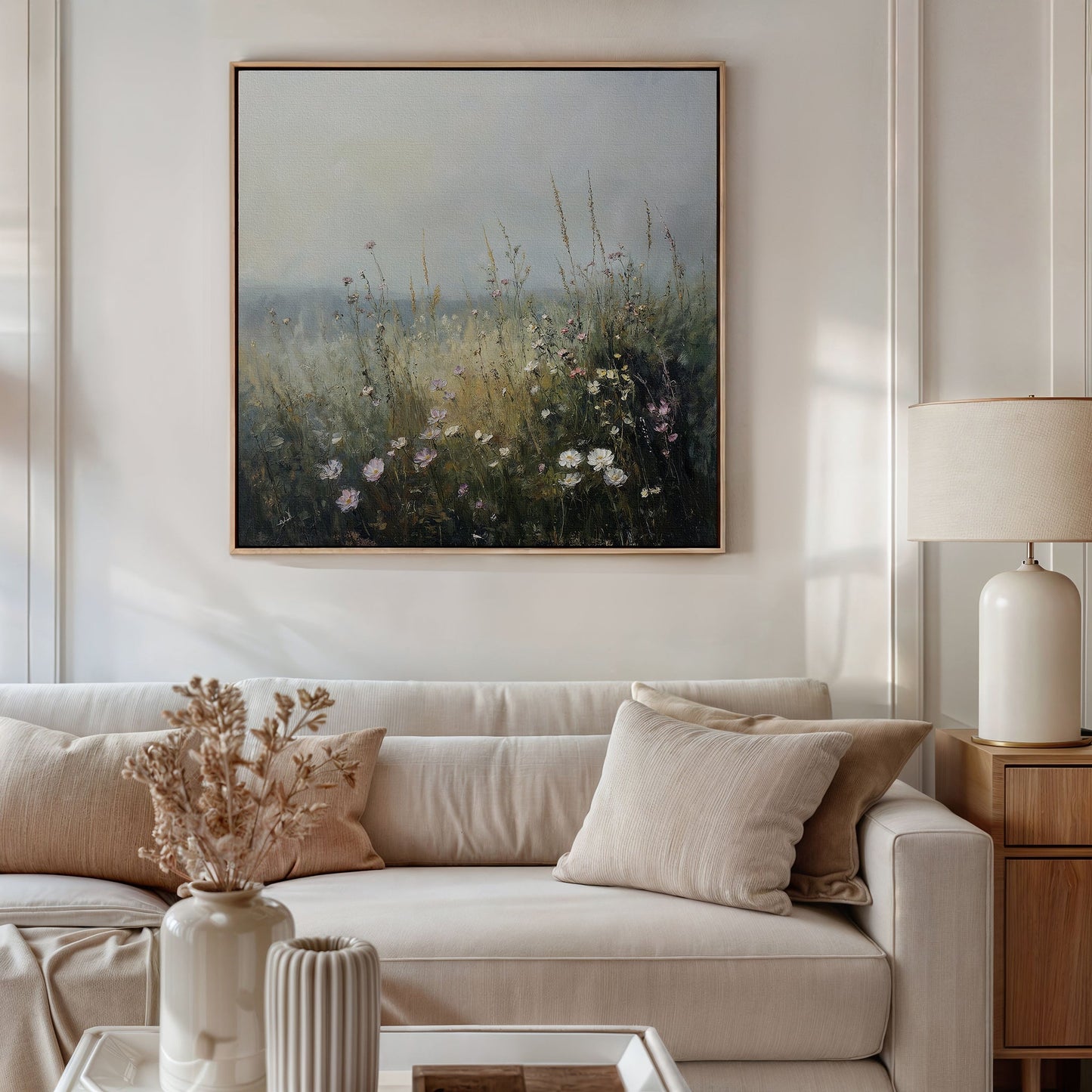 Serene Wildflower Landscape Oil Painting for Home Decor and Wall Art