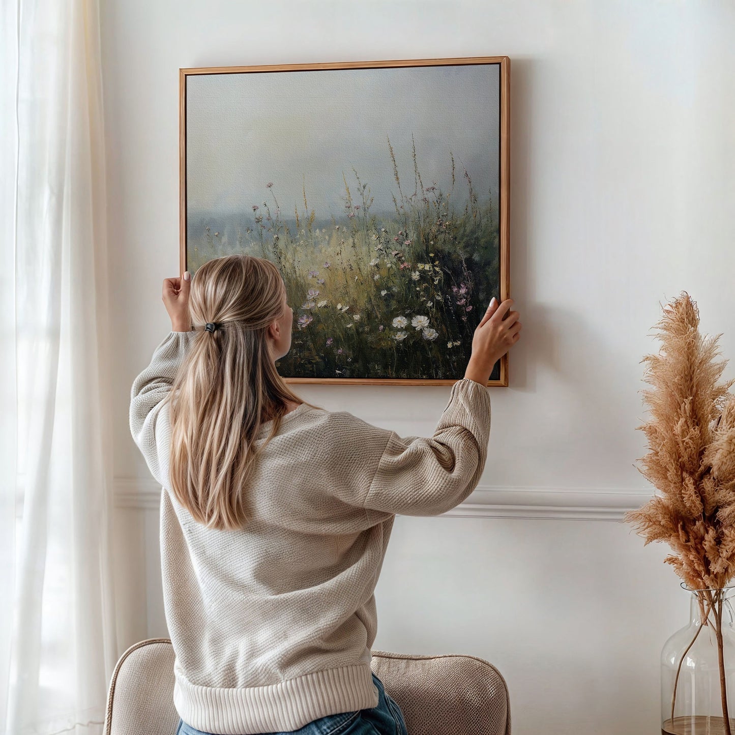 Serene Wildflower Landscape Oil Painting for Home Decor and Wall Art