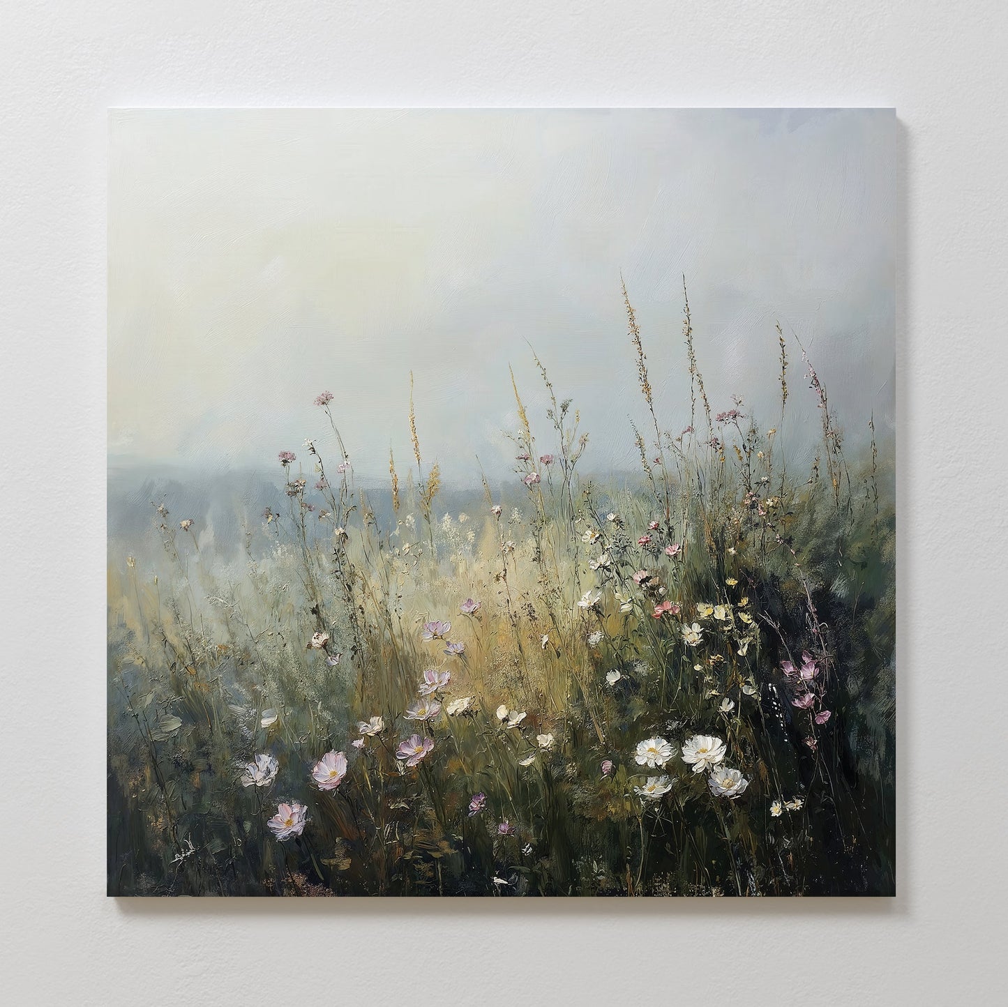 Serene Wildflower Landscape Oil Painting for Home Decor and Wall Art