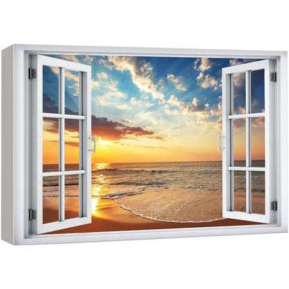 Coastal Sunset Oil Painting for Nautical Home Décor - Beachfront Window View Art