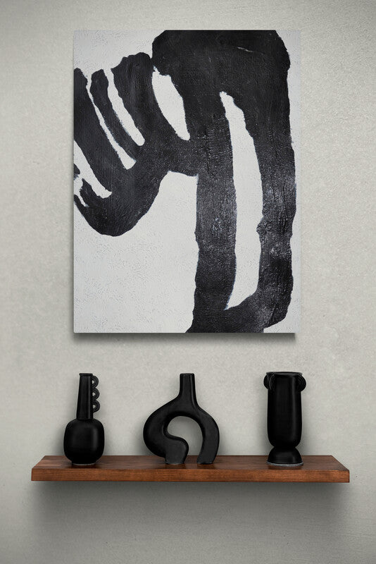 Abstract Black and White Oil Painting for Modern Home Decor