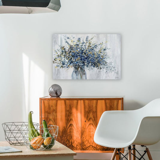 Beautiful Blue Floral Arrangement in Vase - Vibrant Oil Painting for Elegant Decor