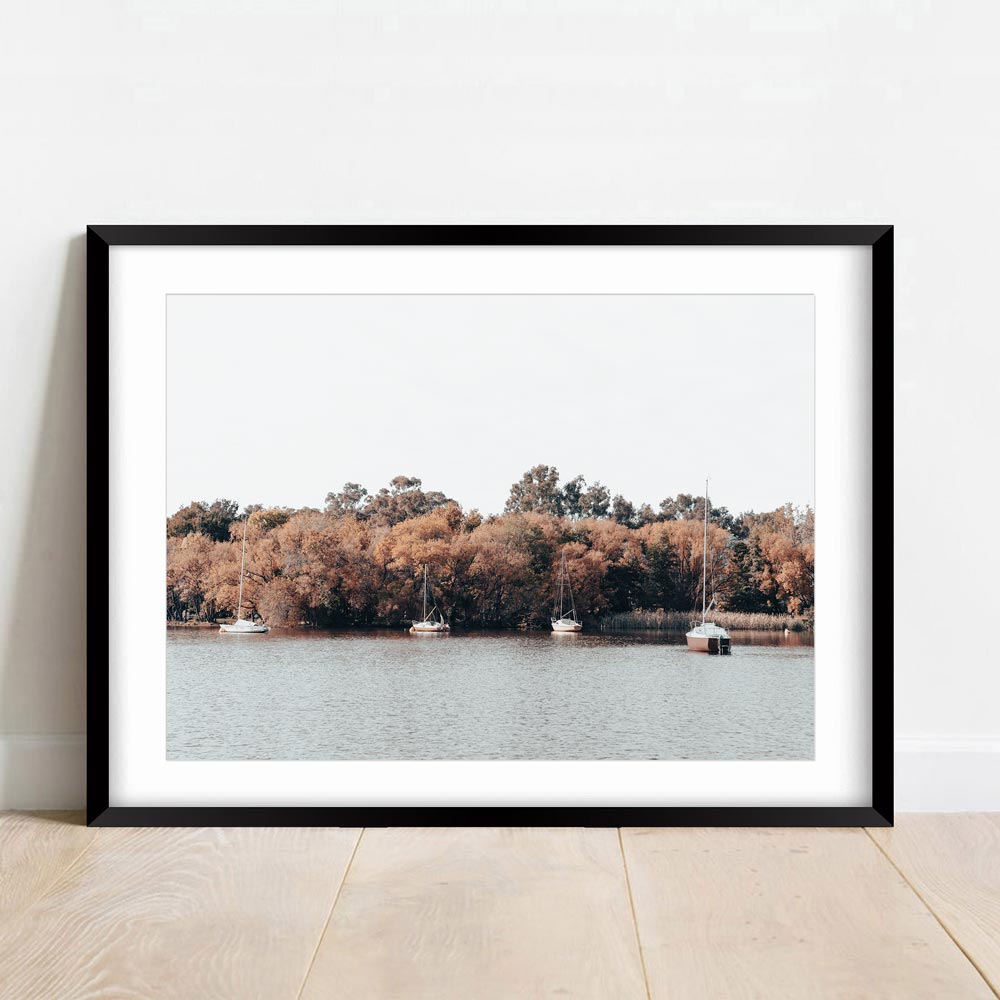 Tranquil Yarralumla Landscape: Serene Water and Sailboats in Autumn Colors