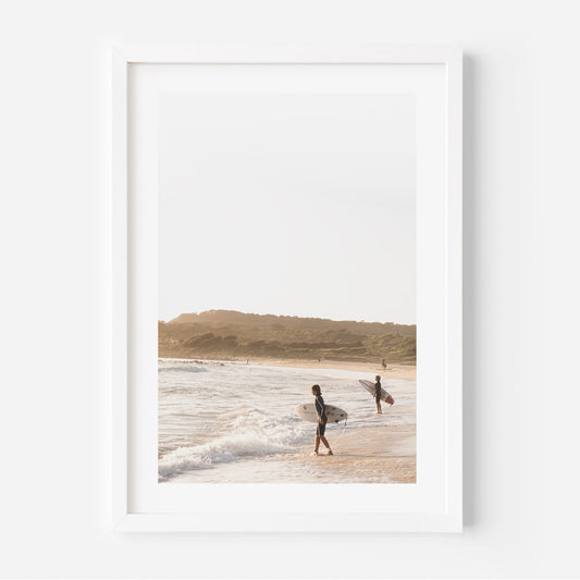 Coastal Adventure: Vibrant Oil Painting of Young Surfers at the Beach