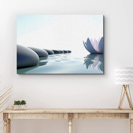Serene Spa Wall Art with Zen Stones and Water Lily for Tranquil Bathroom Decor