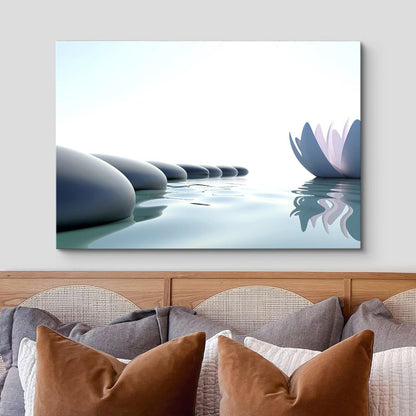 Serene Spa Wall Art with Zen Stones and Water Lily for Tranquil Bathroom Decor