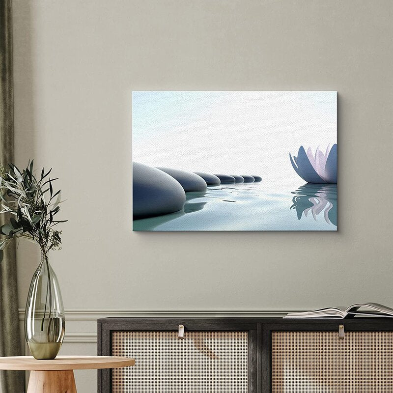 Serene Spa Wall Art with Zen Stones and Water Lily for Tranquil Bathroom Decor