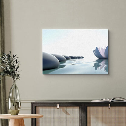 Serene Spa Wall Art with Zen Stones and Water Lily for Tranquil Bathroom Decor