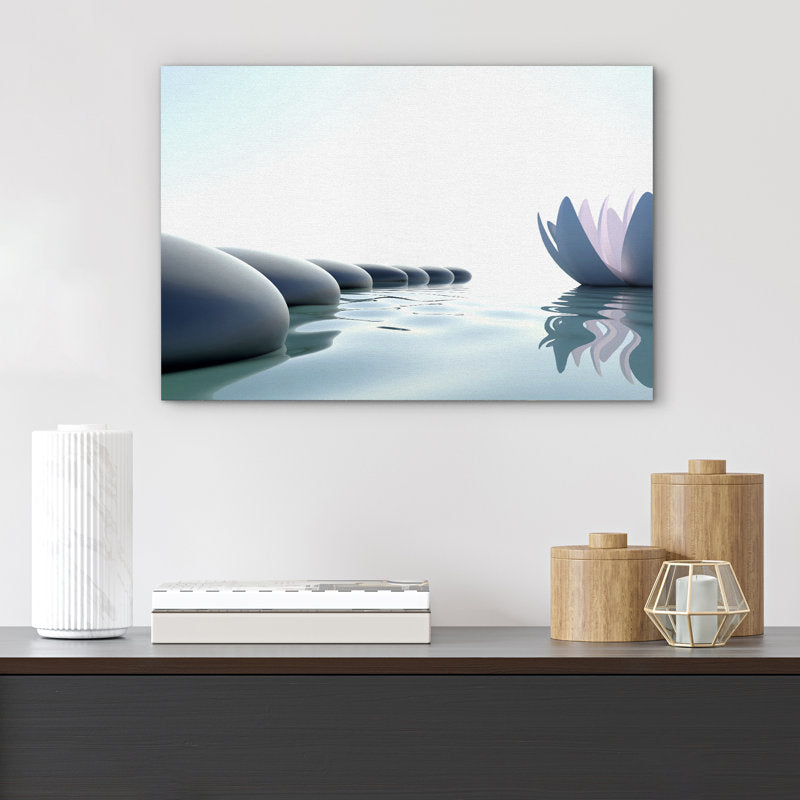 Serene Spa Wall Art with Zen Stones and Water Lily for Tranquil Bathroom Decor