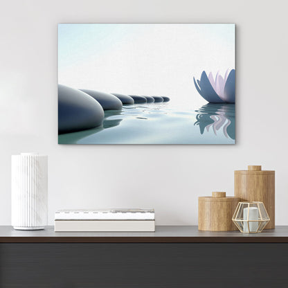 Serene Spa Wall Art with Zen Stones and Water Lily for Tranquil Bathroom Decor