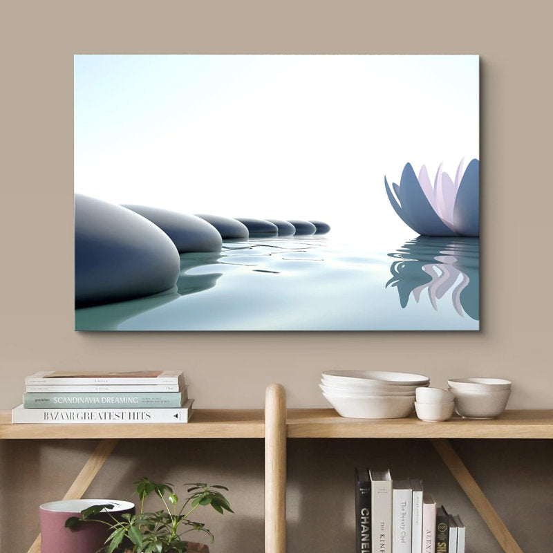 Serene Spa Wall Art with Zen Stones and Water Lily for Tranquil Bathroom Decor