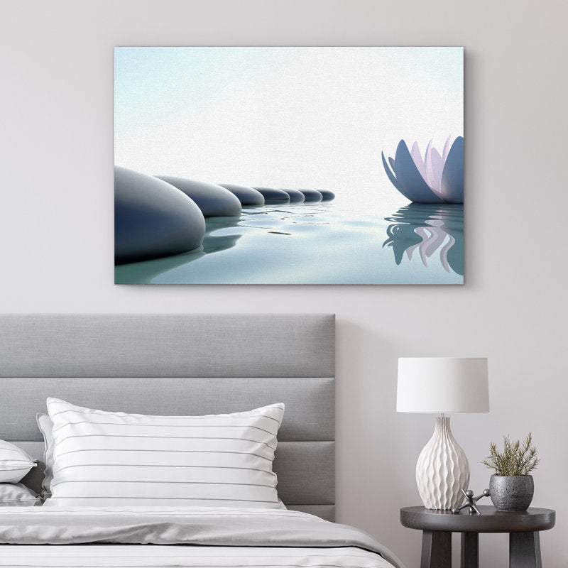 Serene Spa Wall Art with Zen Stones and Water Lily for Tranquil Bathroom Decor