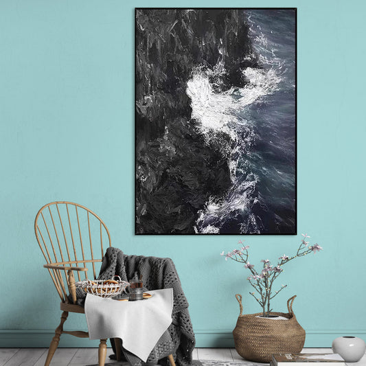 Dynamic Ocean Waves Abstract Oil Painting for Modern Home Decor