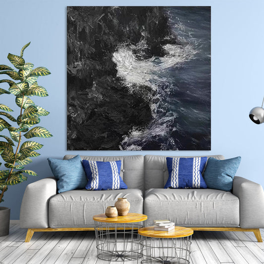 Captivating Abstract Oil Painting of Serene Waves and Dark Waters