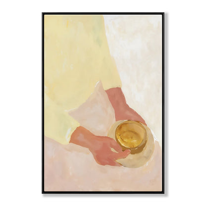 Serene Hands Holding a Bowl - Modern Oil Painting for Tranquil Home Decor