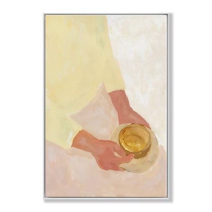 Serene Hands Holding a Bowl - Modern Oil Painting for Tranquil Home Decor