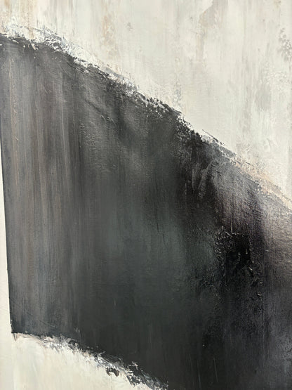 Abstract Black and White Oil Painting of a Serene Pathway Landscape