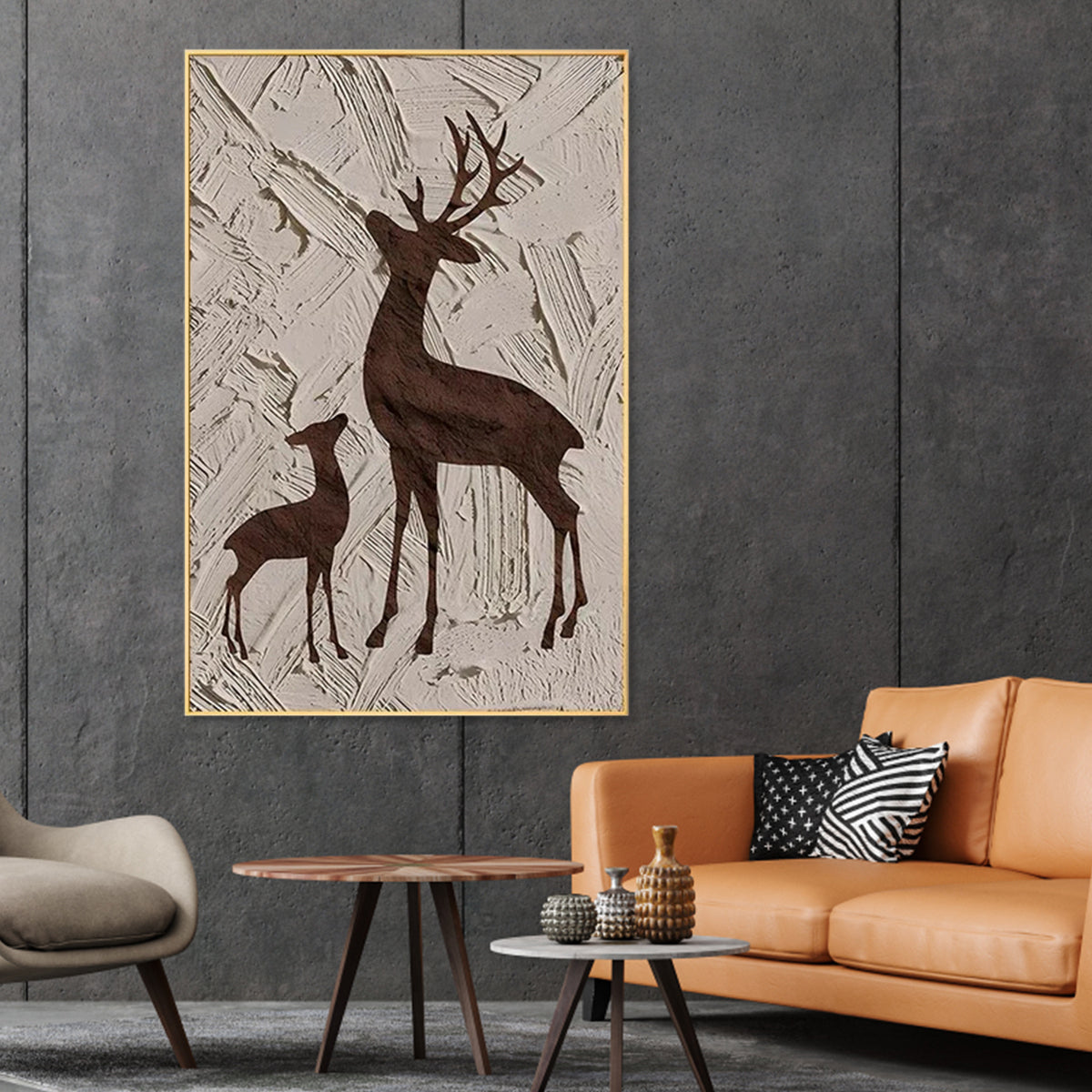 Elegant Deer Silhouette Oil Painting for Nature-Inspired Home Decor