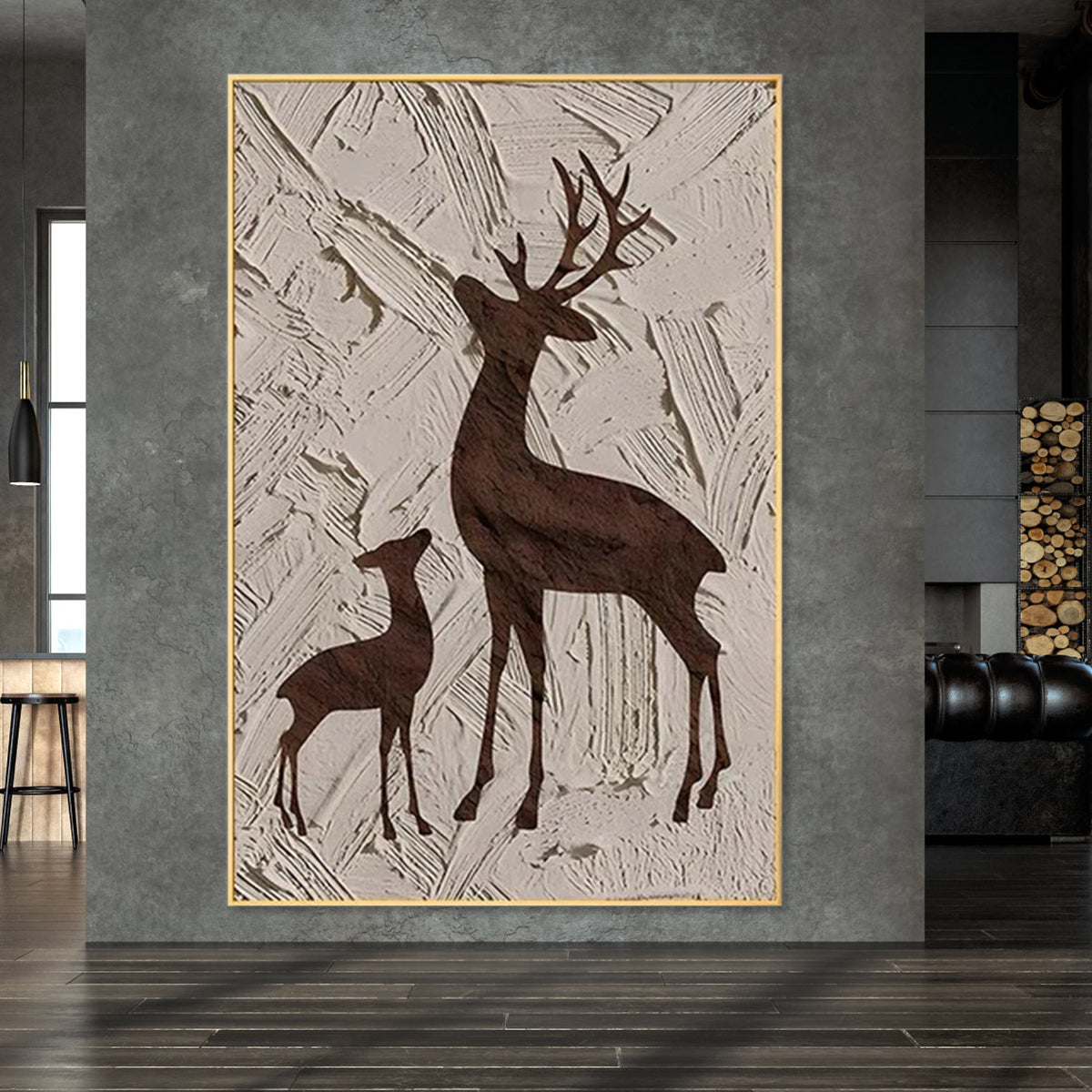 Elegant Deer Silhouette Oil Painting for Nature-Inspired Home Decor