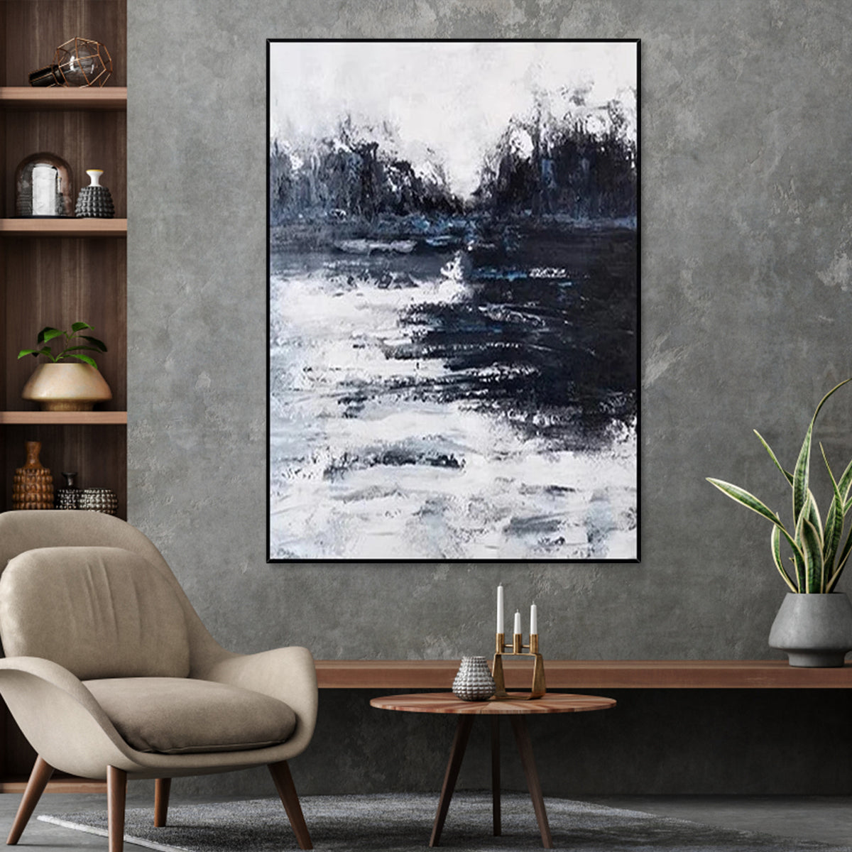 Serene Abstract Oil Painting of Tranquil Waters and Dreamy Horizon