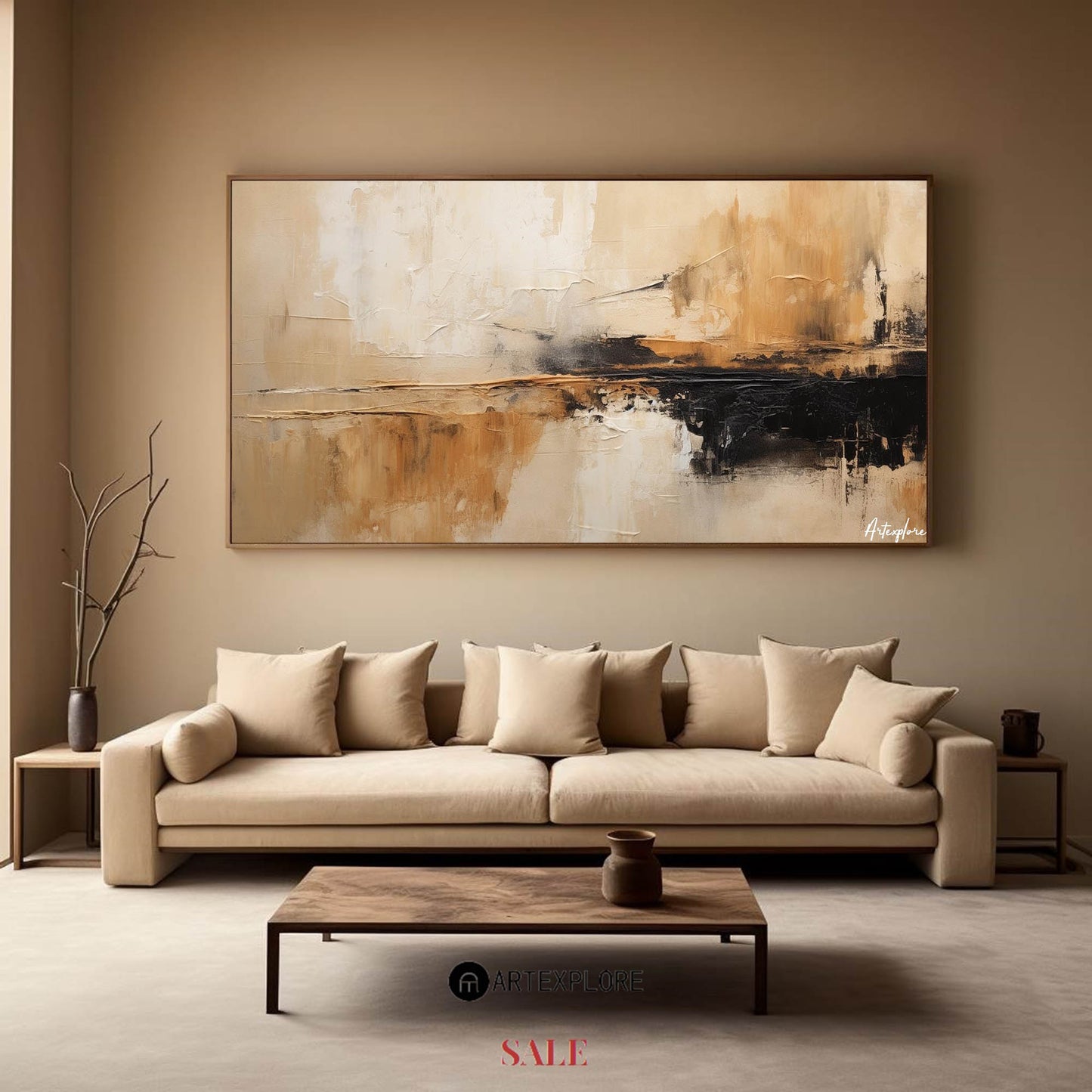 Serene Modern Abstract Oil Painting in Earthy Tones for Contemporary Home Decor