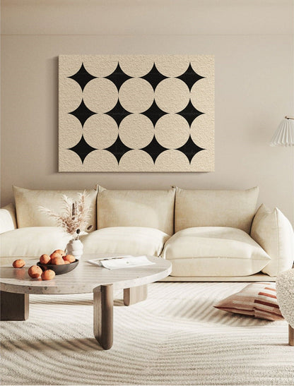 Contemporary Minimalist Geometric Black and White Oil Painting for Modern Decor