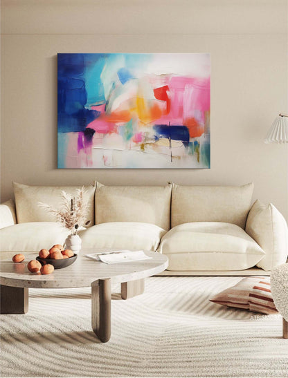 Vibrant Abstract Oil Painting with Bold Colors for Modern Home Decor