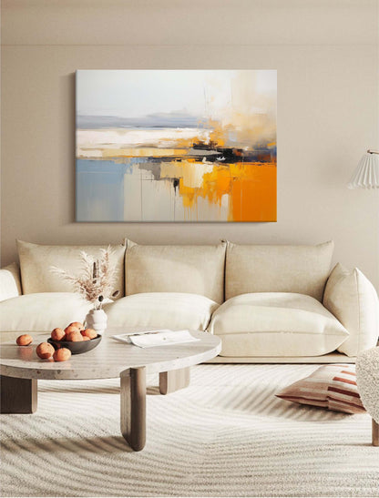 Vibrant Abstract Oil Painting for Modern Home Decor - Yellow and Gray Palette