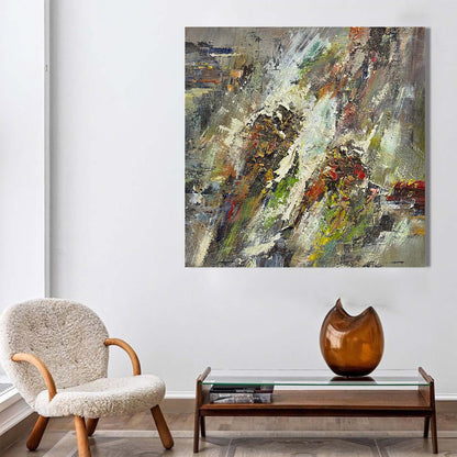 Vibrant Abstract Oil Painting with Dynamic Textures and Bold Colors for Modern Decor