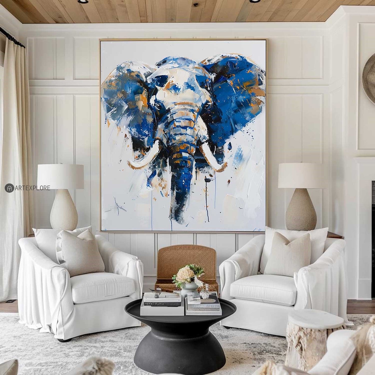 Vibrant Blue Elephant Canvas Art - Colorful Abstract Wildlife Wall Decor