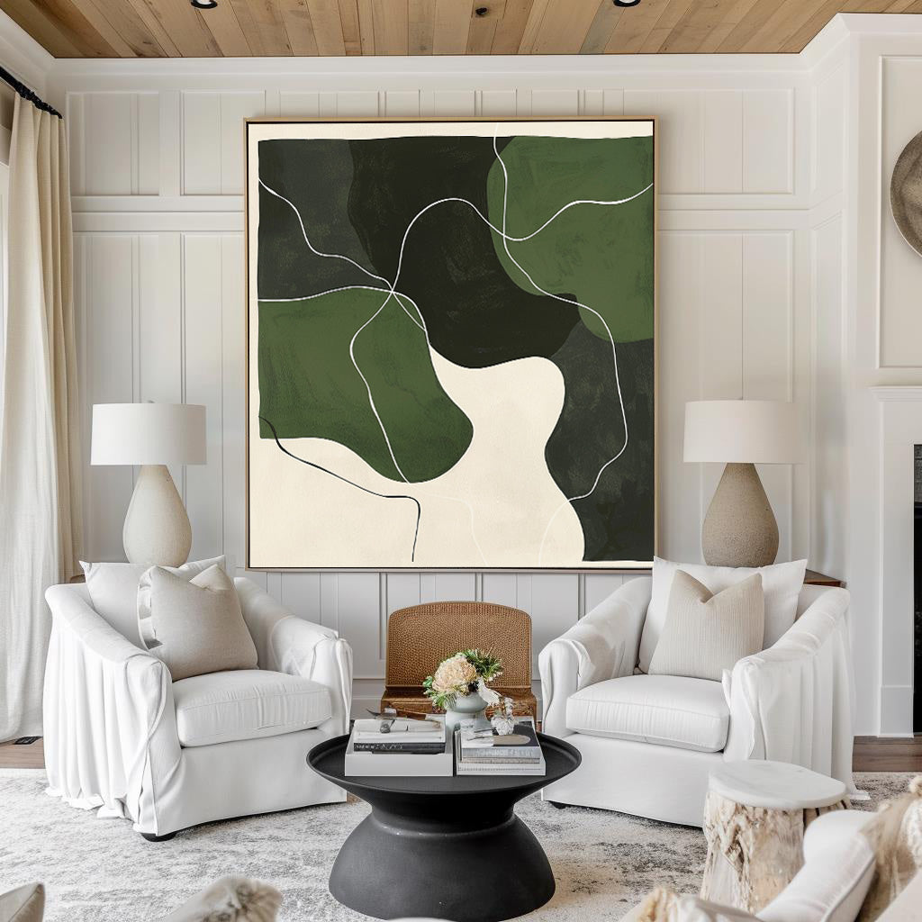 Abstract Green Landscape Oil Painting for Modern Home Decor