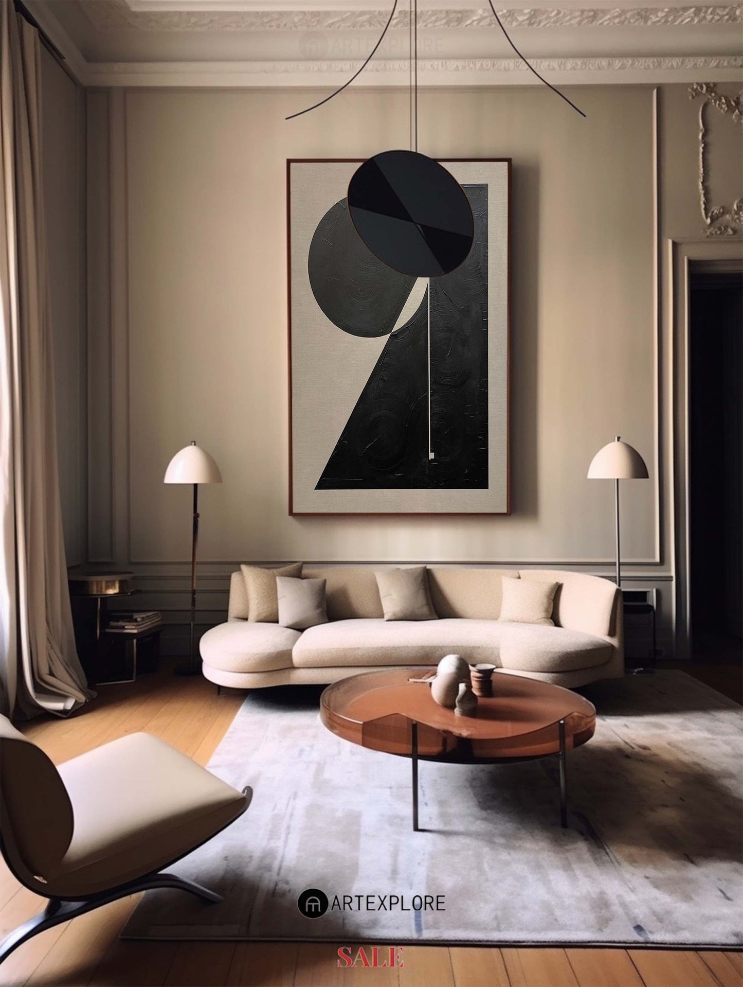 Contemporary Black and White Abstract Oil Painting for Modern Home Decor