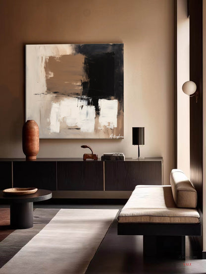 Contemporary Abstract Oil Painting with Earthy Tones and Bold Brushstrokes