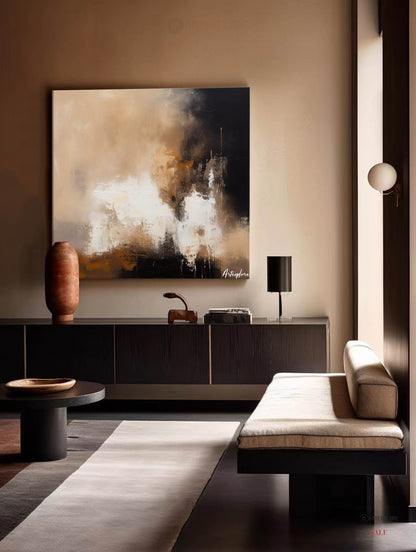 Contemporary Abstract Oil Painting with Earthy Tones and Bold Brushstrokes