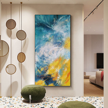 Vibrant Blue and Yellow Abstract Oil Painting for Modern Home Decor