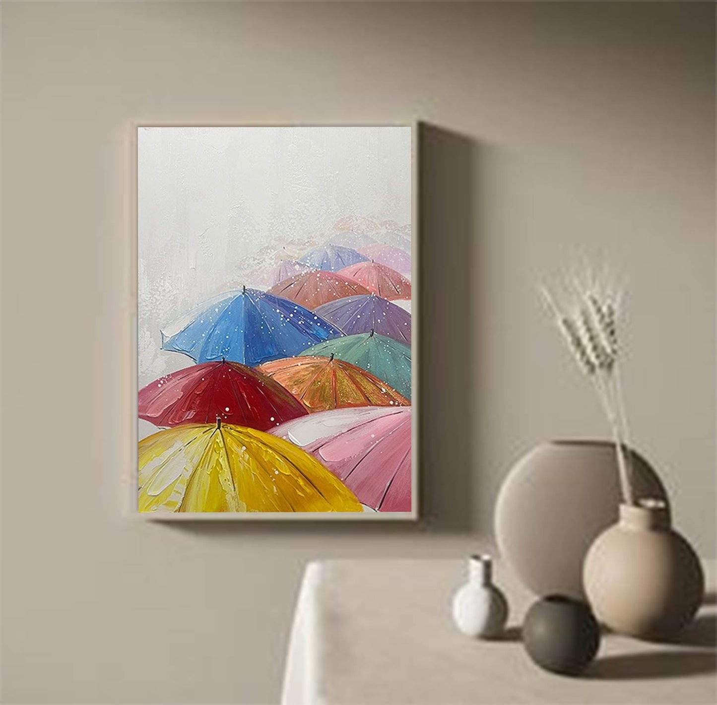 Colorful Umbrellas Abstract Oil Painting for Modern Home Decor
