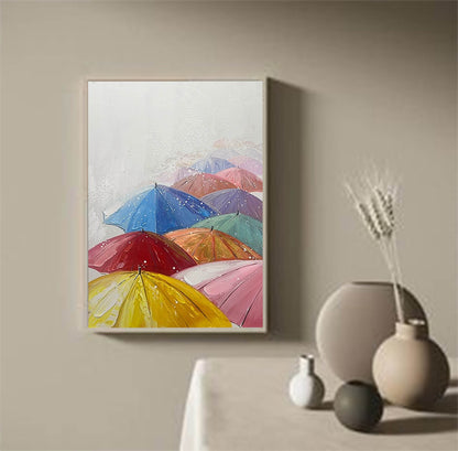 Colorful Umbrellas Abstract Oil Painting for Modern Home Decor