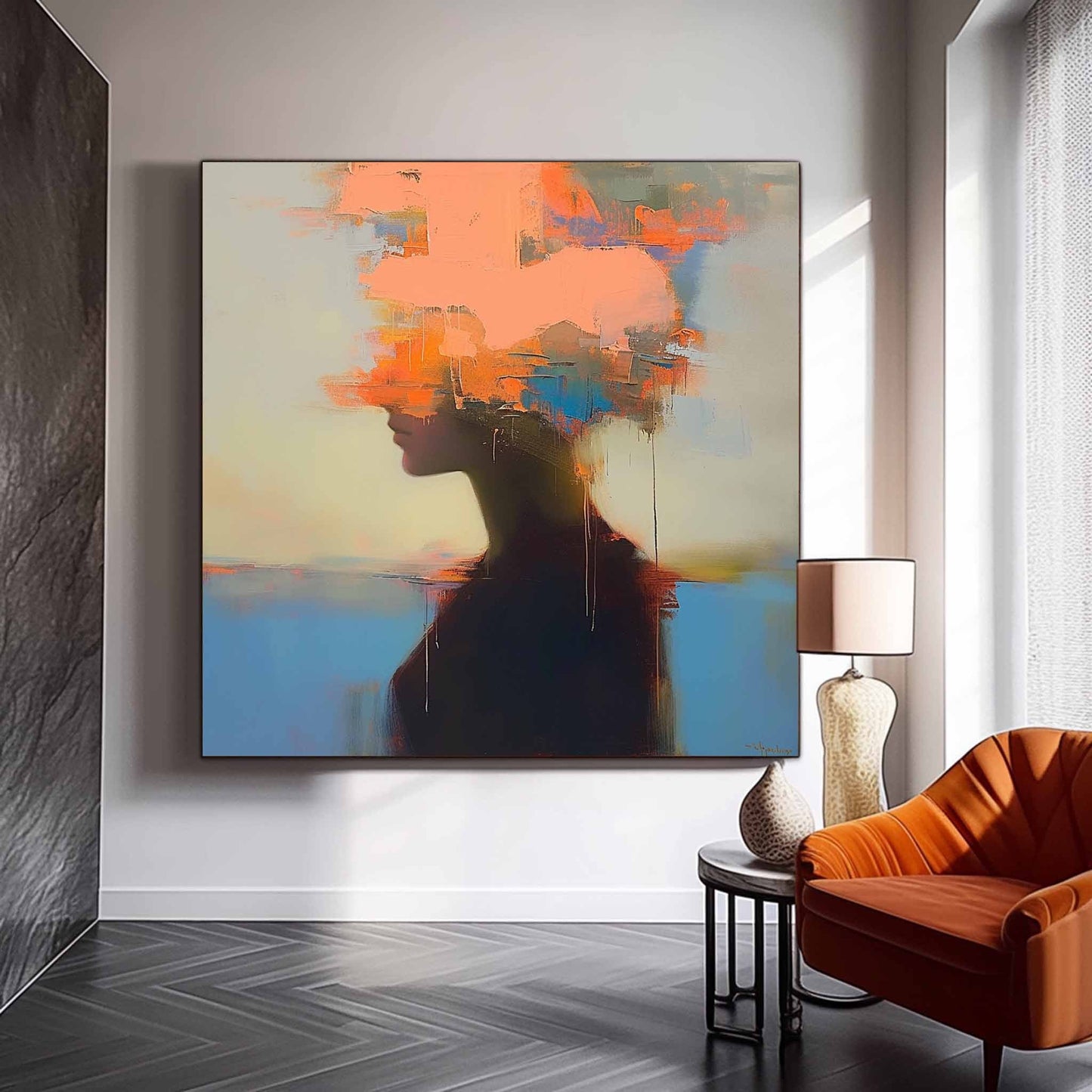 Abstract Expressionism: Colorful Female Silhouette Oil Painting for Contemporary Decor