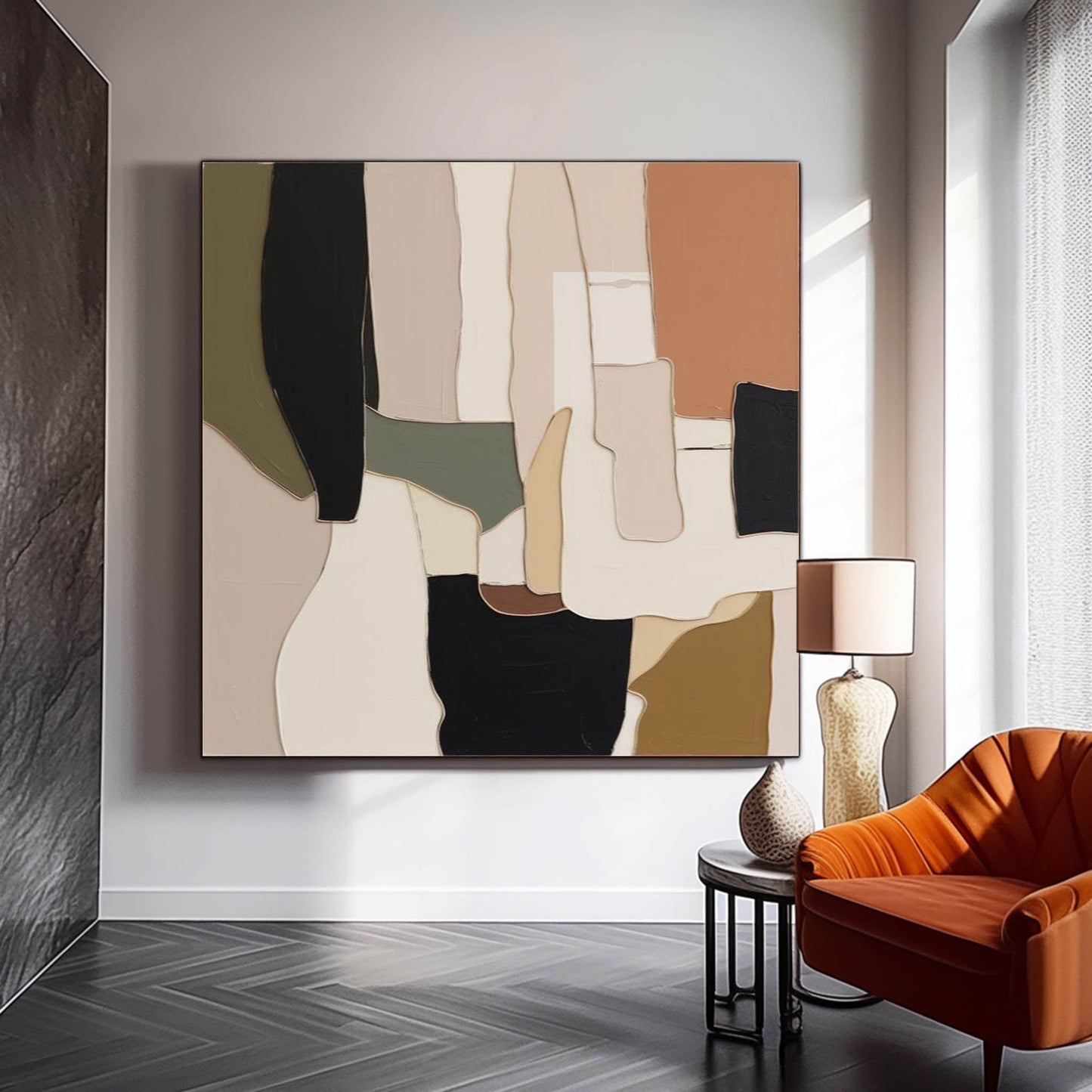 Contemporary Abstract Oil Painting with Earthy Tones for Modern Home Décor