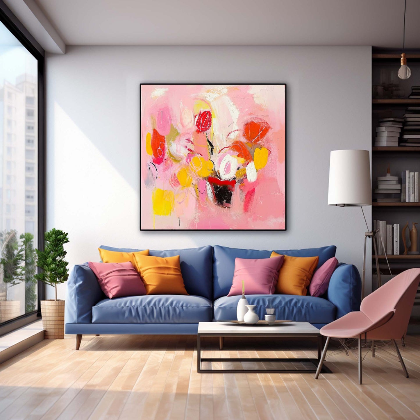 Vibrant Abstract Floral Oil Painting on Canvas for Modern Home Decor