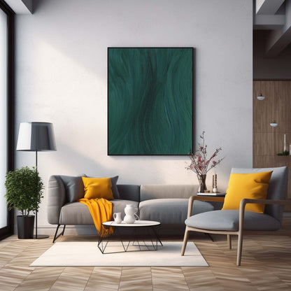 Abstract Green Waves - Elegant Minimalist Oil Painting for Modern Decor