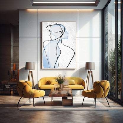 Contemporary Abstract Oil Painting of Blue Silhouetted Figures on Canvas