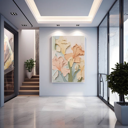 Pastel Floral Oil Painting - Elegant Flower Canvas Art for Home Decor