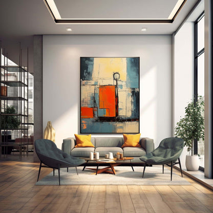 Vibrant Abstract Oil Painting with Bold Colors and Modern Geometric Design