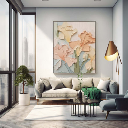 Pastel Floral Oil Painting - Elegant Flower Canvas Art for Home Decor