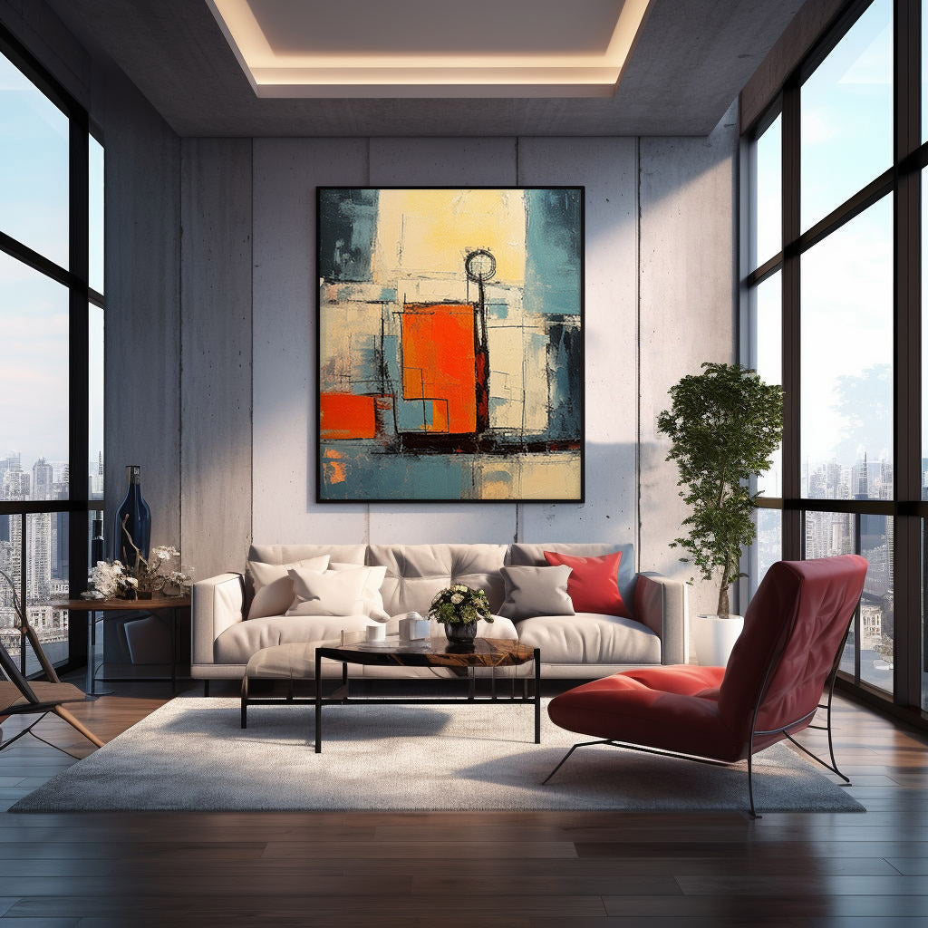 Vibrant Abstract Oil Painting with Bold Colors and Modern Geometric Design