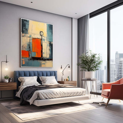 Vibrant Abstract Oil Painting with Bold Colors and Modern Geometric Design